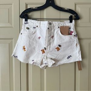 Reformation White Jean Shorts with Butterfly Print